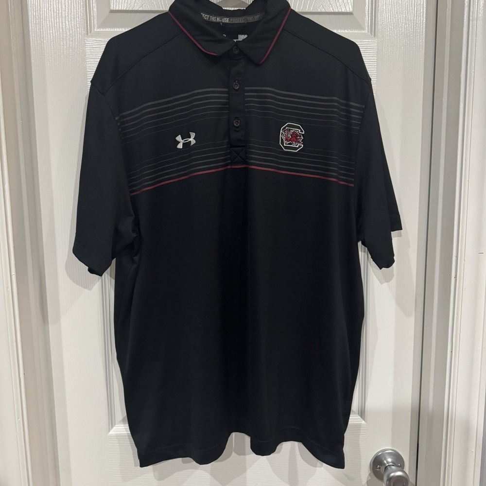 South Carolina Gamecocks Polo Shirt Men Extra Large Black Under Armour L NCAA